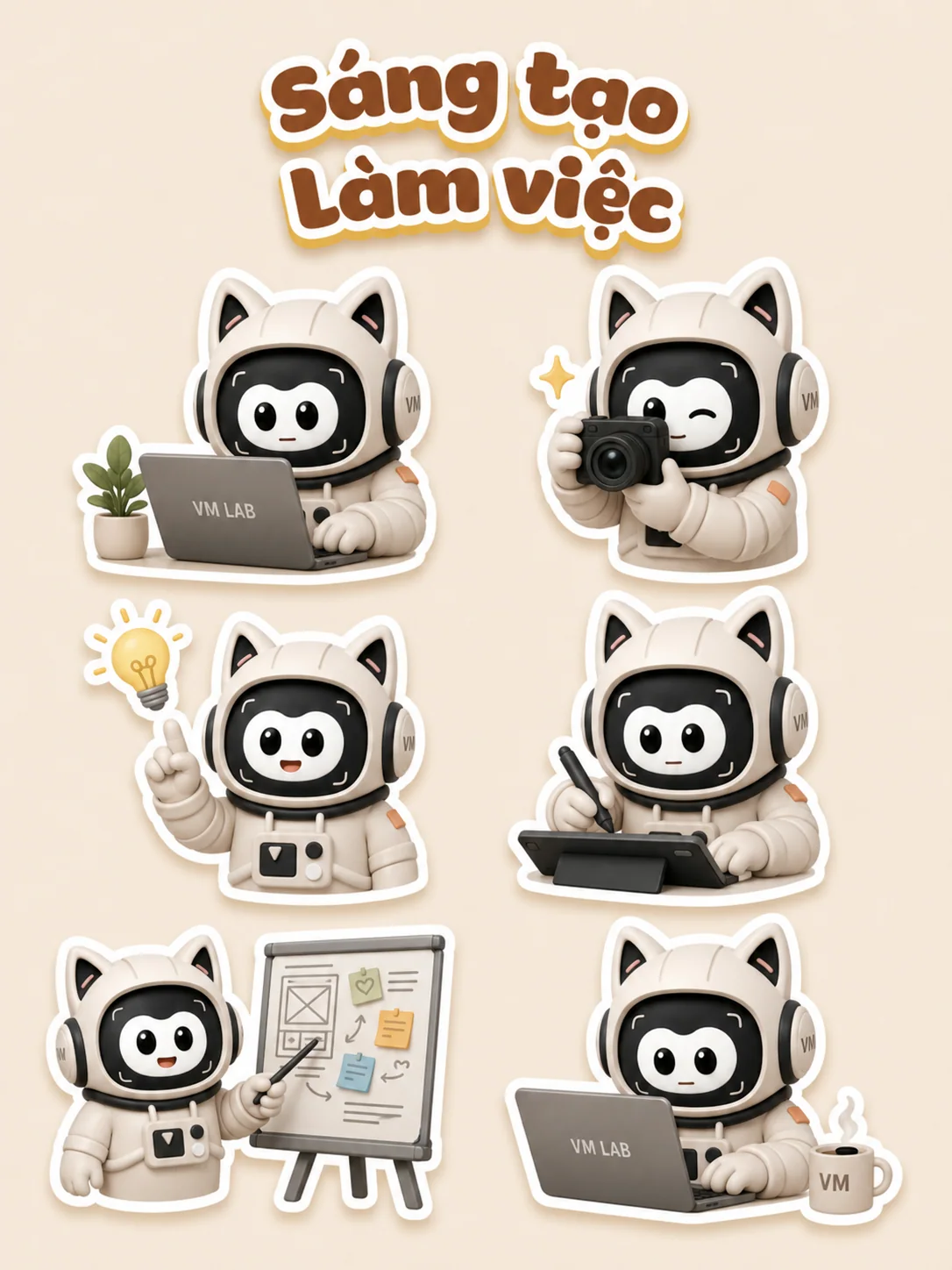 Sticker Sáng tạo Làm việc VM LAB